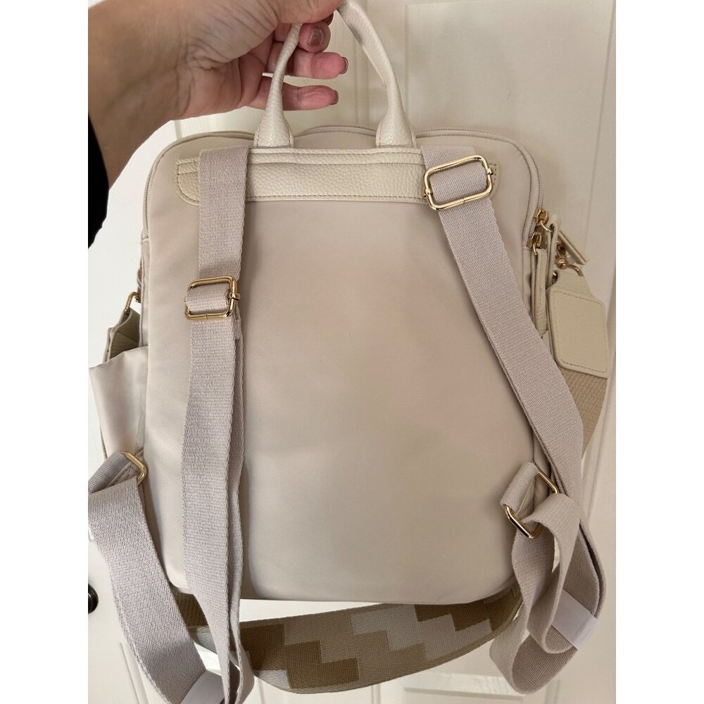 New Haute Hippie Off White On the Go Backpack W Adjustable Straps & Gold Accents - Picture 3 of 16